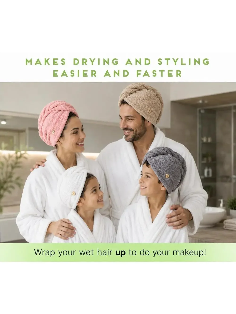 Set Of 4 HAIR Bath Towel(  White Pink Beige Gray White )Long Hair Towel Unisex